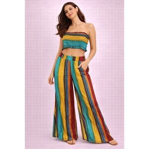 Cider Matching Set Tube Top Pants Striped Multicolor Flare Festival Outfit M